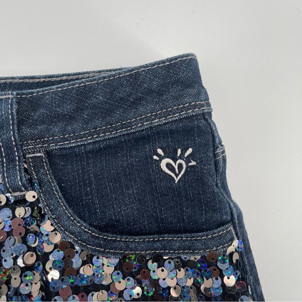 Justice Girl’s Full Sequin Front Frayed Hem Premium Denim Shorts Size 12.5 - Picture 4 of 13